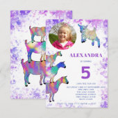 Geiten kleurrijk 5e verjaardag Foto Paars Kaart (Voorkant / Achterkant)