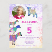 Geiten kleurrijk 5e verjaardag Foto Roze Uitnodiging Briefkaart (Voorkant)