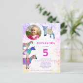 Geiten kleurrijk 5e verjaardag Foto Roze Uitnodiging Briefkaart (Staand voorkant)