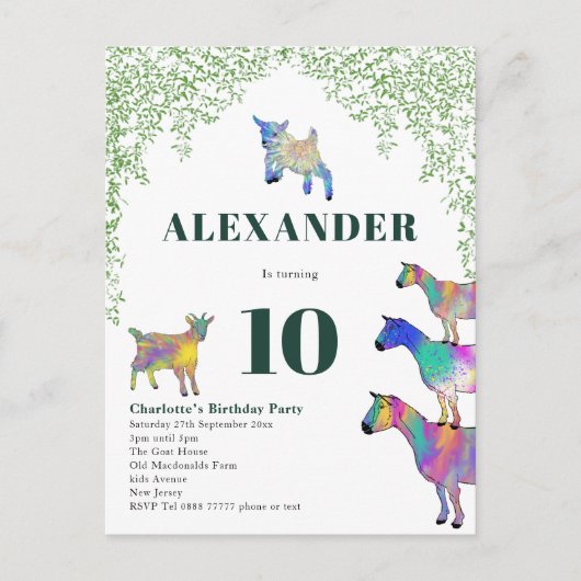 Geiten met als geboortedag beschouwd uitnodiging briefkaart (Voorkant)