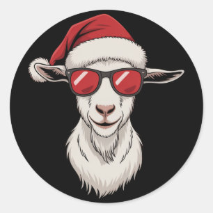 Geiten Santa Hoed Grappig Schattig Boerderij Dier Ronde Sticker