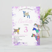 Geiten Waterverf Meisjes Birthday Party Pink Kaart (Staand voorkant)