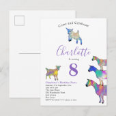 Geiten Waterverf van Birthday Party Paars Uitnodiging Briefkaart (Voorkant / Achterkant)