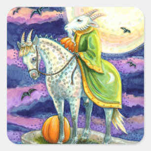 GEITENDEMON, ZEKER GEVOET STOOFPOT FANTASIE HALLOW VIERKANTE STICKER