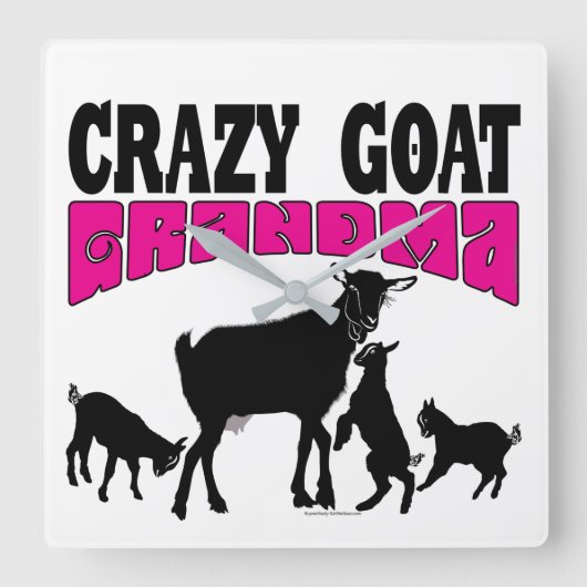 GEITENFAMILIE | Grappige Crazy Goat oma Vierkante Klok (Voorkant)