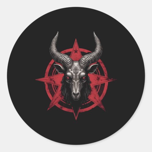Geitenhoofd Baphomet Pentagram Satanische duivel O Ronde Sticker (Voorkant)