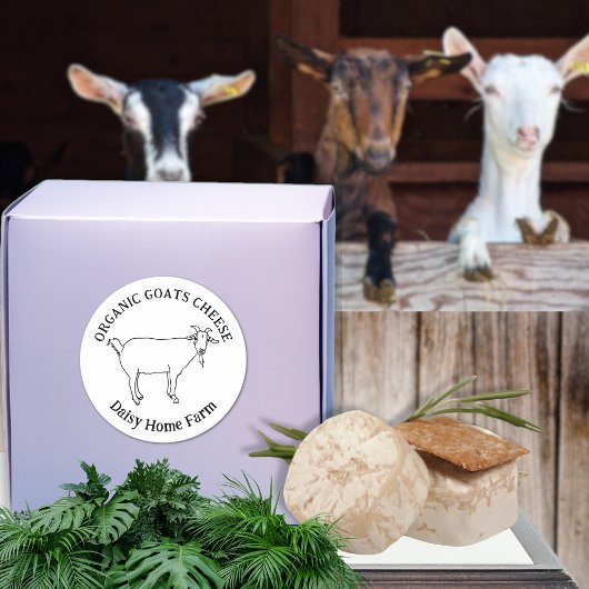 Geitenkaas Bedrijfsnaam Eenvoudig Zwart-Wit Ronde Sticker