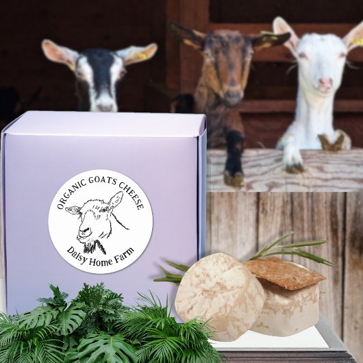 Geitenkaas Bedrijfsnaam Zwart en Wit Ronde Sticker