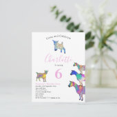 Geitenkinderen Birthday Party roze Uitnodiging Briefkaart (Staand voorkant)