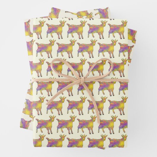 Geitenkleurige Cute Artsy Funny Funky Animal Art Inpakpapier Vel (In situ)