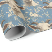 Geitenkoppen & bloemen op blauw cadeaupapier (Rol Hoek)