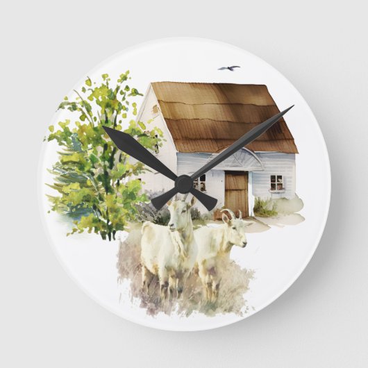Geitenland boerderij waterverf boerderij ronde klok (Voorkant)