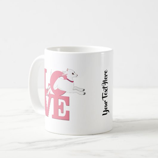 GEITENLIEFHEBBER | ROZE GEIT L O V E - Witte geit Koffiemok (Voorkant links)