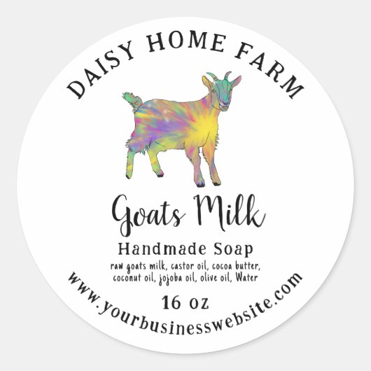Geitenmelk Zeep Bedrijfsnaam Website Ingrediënten Ronde Sticker (Voorkant)