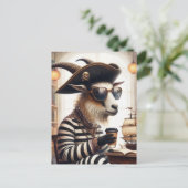 Geitenpiraat drink koffie briefkaart (Staand voorkant)