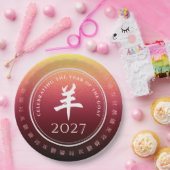 Geitenrood 羊 Chinees Zodiac Lunar Symbool Papieren Bordje (Feest)