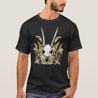 Geitenschedel en gegraveerd bloemendetail t-shirt
