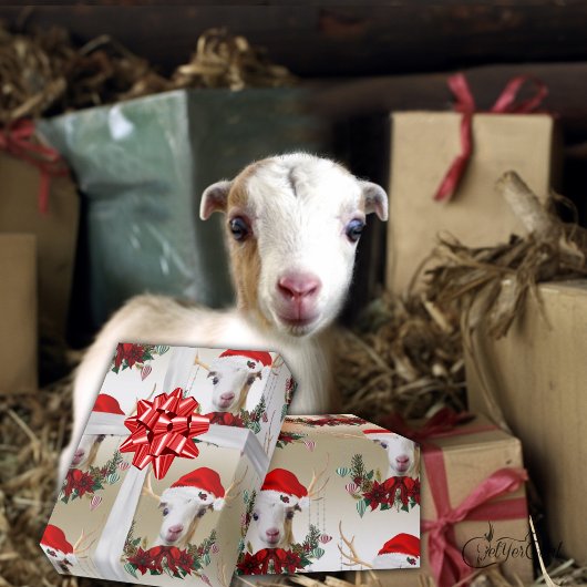 Geitenskerst Schattig Kind LaMancha in Antlers W Cadeaupapier