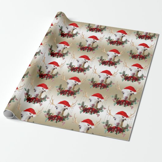 Geitenskerst Schattig Kind LaMancha in Antlers W Cadeaupapier (Uitgerold)