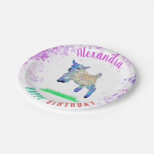 Geitenthema Verjaardagsfeestje Kleurrijk Papieren Bordje (Gekanteld)