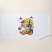 Geitenwitch Broom Pumpkin Halloween Costuum Strandlaken (Voorkant)