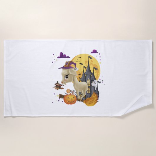 Geitenwitch Broom Pumpkin Halloween Costuum Strandlaken (Voorkant)