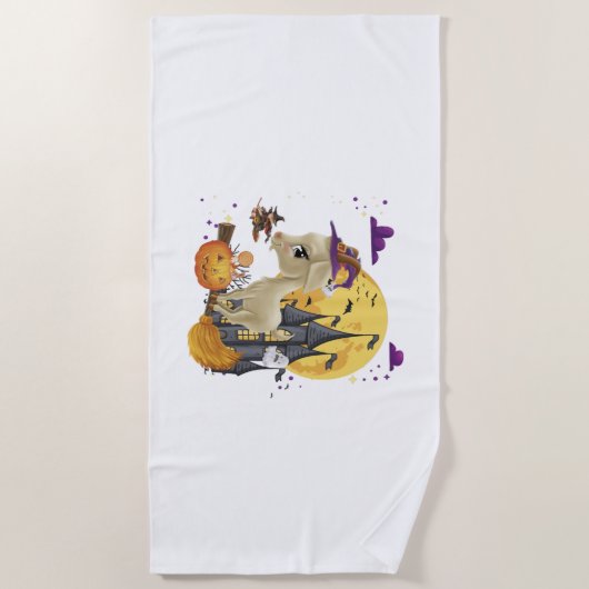 Geitenwitch Broom Pumpkin Halloween Costuum Strandlaken (Voorkant)