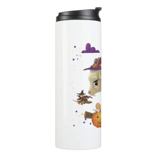 Geitenwitch Broom Pumpkin Halloween Costuum Thermosbeker (Gedraaid links)