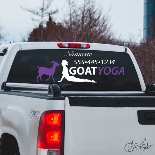 Geitenyoga met telefoonnummer raamsticker