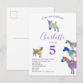 Geitenziekte waterverf Girls Birthday Party Paars Uitnodiging Briefkaart