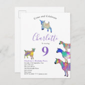 Geitenziekte Waterverf van Birthday Paars Uitnodiging Briefkaart (Voorkant / Achterkant)