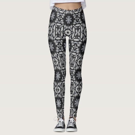 Geitenzwart wit met 8 puntige sterren geometrisch  leggings (Voorkant)