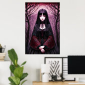Geitic Anime, zwarte jurk | AI Art Poster (Thuiskantoor)