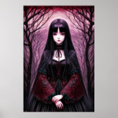 Geitic Anime, zwarte jurk | AI Art Poster (Voorkant)