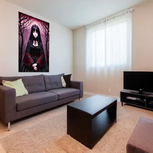Geitic Anime, zwarte jurk   AI Art Poster