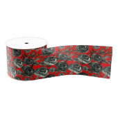 Geitic Black and red roses patroon Grosgrain Lint (Spoel)