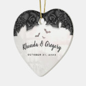 Geitic Black Rozen & Bats Halloween Wedding Heart Keramisch Ornament (Links)