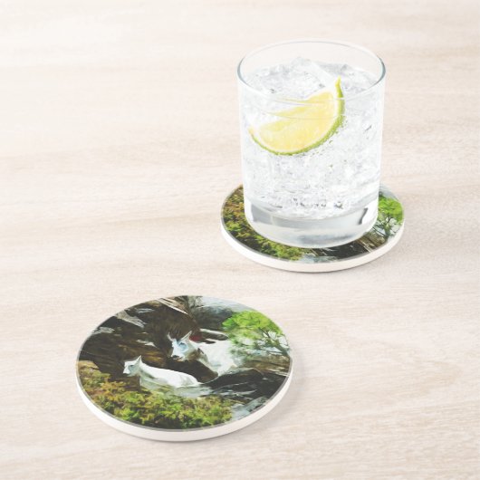 Geitten in berggebieden en Abstract Baby Zandsteen Onderzetter (Zijkant)