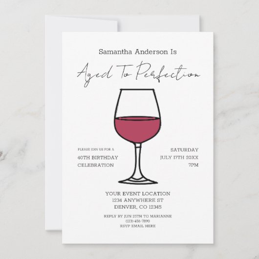 Gejaarde tot perfecte wijn 40e verjaardag uitnodig kaart (Voorkant)