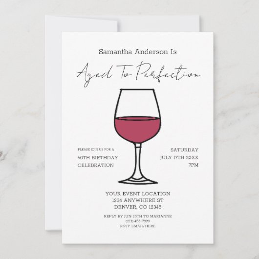 Gejaarde tot perfecte wijn 60e verjaardag uitnodig kaart (Voorkant)