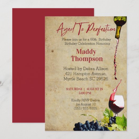 Gejaardenfeestdag 60e eeuw tot perfecte wijn kaart (Voorkant / Achterkant)