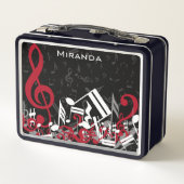 Gejokte Muzieknoten Rode grijs en wit op zwart (Achterkant)