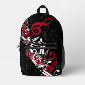Gejokte Muzieknoten Rode grijs en wit op zwart Bedrukte Rugzak (Voorkant)