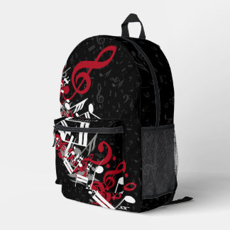 Gejokte Muzieknoten Rode grijs en wit op zwart Bedrukte Rugzak