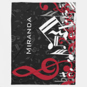 Gejokte Muzieknoten Rode grijs en wit op zwart Fleece Deken (Voorkant)