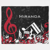 Gejokte Muzieknoten Rode grijs en wit op zwart Fleece Deken (Voorkant (Horizontaal))