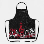 Gejokte Muzieknoten Rode grijs en wit op zwart Schort (Voorkant)