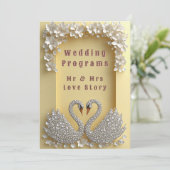 🌸 Gejuweelde Trouwzwaan Koppel Elegant Thema 💖 Programmakaart (Staand voorkant)