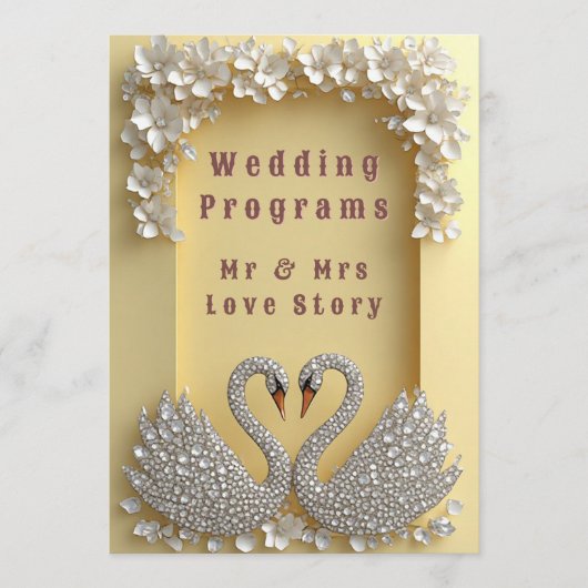🌸 Gejuweelde Trouwzwaan Koppel Elegant Thema 💖 Programmakaart (Voorkant)