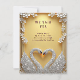 💍 Gejuweelde Zwanen Paar Elegante Viering🌸 RSVP Kaartje